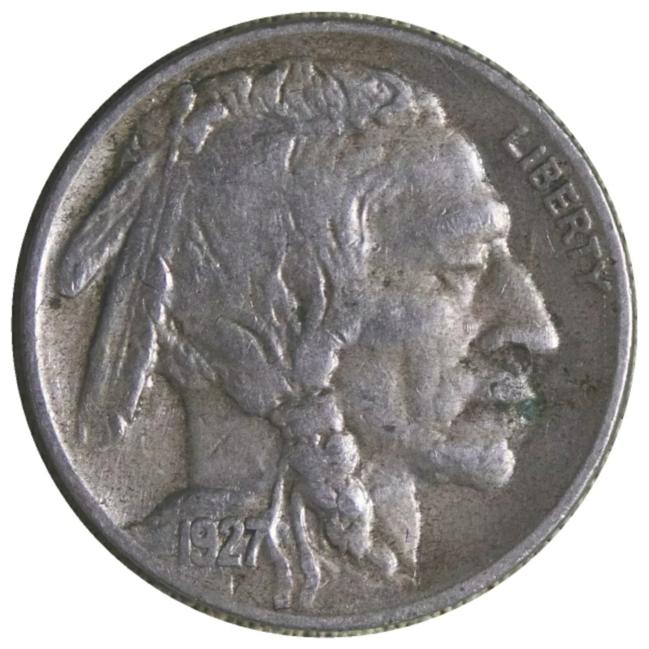 1927-S-5c-Buffalo-Nickel-#5---Abraided-2-1/2-Feathers?